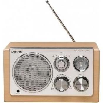 Radio Retro Portátil Denver TR-61 con FM/AM, Antena Telescópica, Entrada Auxiliar 3.5mm y Alimentación por Red Eléctrica o Pilas AA - Acabado en Madera Marrón