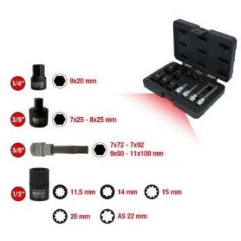 Juego de llaves de vaso especiales para la unión atornillada de la pinza de freno KS TOOLS 150.2400, 12 piezas