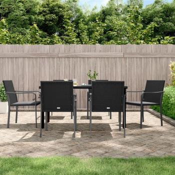 Juego de Comedor de Jardín 7 Piezas con Cojines en Polyrattan y Acero