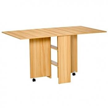 HOMCOM Mesa de Comedor Plegable con Ruedas Estante Multifuncional para Comedor Salón Mesa Auxiliar 3 Formas Espacio Ahorrado Madera