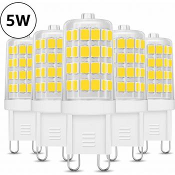Bombilla LED G9, LE Lámpara G9 5W Reemplaza Bombillas Halógenas de 33W, Blanco Frío 6000K, Bombilla G9 Sin Parpadeo 340 lúmen, No Regulable, Ángulo de Haz de 360°, Paquete de 5