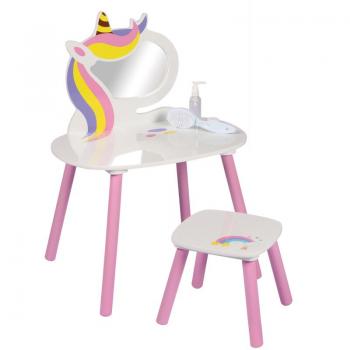 Tocador Infantil Unicornio con Espejo y Taburete - 60x45x80 cm - Almacenamiento Conveniente - Judy Wild