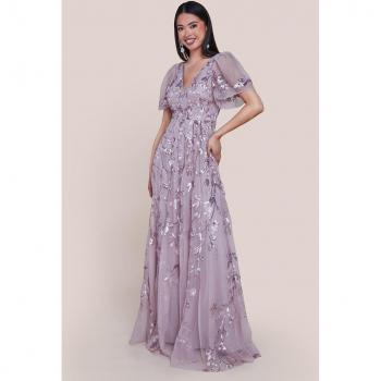 Goddiva Flared Sleeve Embroidered Maxi Dress - Blush