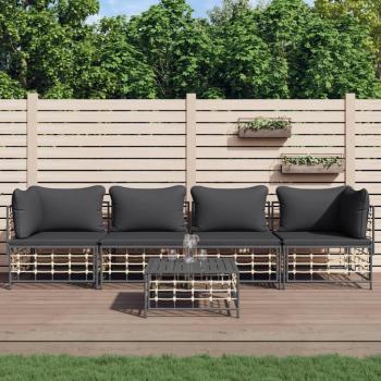 5-Piece Anthracite Poly Rattan Garden Lounge Set with Cushions