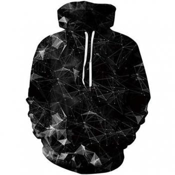 Freshhoodies Sudadera con Capucha Unisex Colorida HD 3D Geometria Negra Impresa Manga Larga Navidad con Capucha Estampada Camisetas XXL