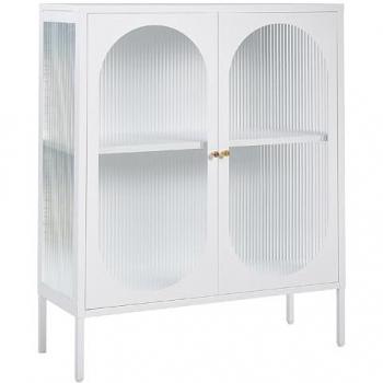 Aparador de Metal Blanco 90 x 35 cm con 2 Puertas y Elementos de Cristal Sarre