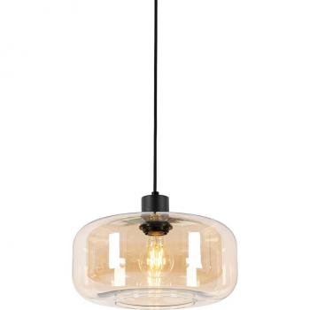 Lámpara colgante art deco negra con cristal ámbar Bizle y vidrio beige QAZQA