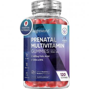 WeightWorld Gomitas Prenatales Multivitamínicas con EPA y DHA - 120 Gominolas, Suministro para 2 Meses, Contiene 9 Minerales Esenciales y Vitaminas Prenatales para Mujeres con Á