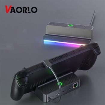 Estación de Acoplamiento VAORLO para Steam Deck 5 en 1 con Hub, Soporte de Aluminio, Dock HDMI 60Hz y USB-C, Luz Blanca