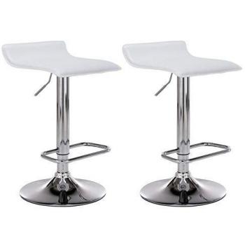 Set de 2 Taburetes Bar Dyn Ajustables y Giratorios en Cuero PU Blanco con Apoyo para Pies
