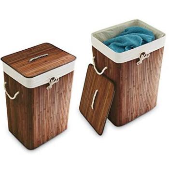 Cestos de Ropa Sucia Plegables Relaxdays - 2 Unidades, Cubos Rectangulares con Tapa, Material de Bambú, Capacidad Total 83L, Dimensiones 65,5 x 43,5