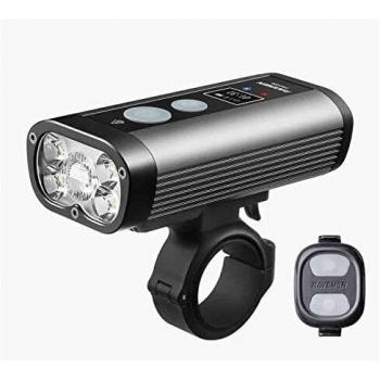 Luz delantera Ravemen PR2400 plateada para bicicleta, 2400 lúmenes de potencia, diseño aerodinámico, resistente al agua IPX6, batería recargable con duración de hasta 50 horas en modo eco