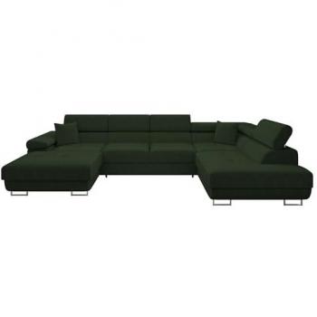 Sofá rinconero Comfivo S103 con función de descanso y caja de ropa de cama, 346x203x70cm, color verde