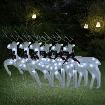 Renos de Navidad 6 unidades 120 LED blanco, Adornos Navideños, Luces Decorativas de Navidad, Iluminaciones para Hogar Exterior