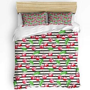 LnimioAOX Juego de Cama de 3 Piezas, Funda nórdica con Cremallera con Rayas de Cerezo Juego de Funda de edredón con Funda de edredón, Fundas de Almohada para niños/Adolescentes/Adultos
