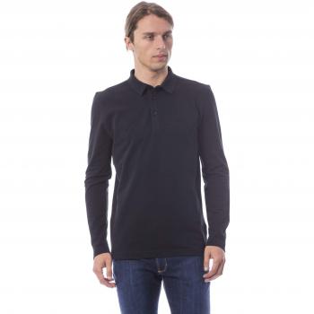 Embroidered Long Sleeve Black Cotton Polo Shirt - Size L