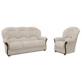 Sofá de 3 plazas y sillón 100% cuero de búfalo marfil DAPHNE