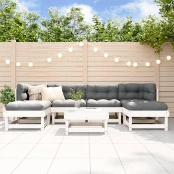 7 Piece White Solid Wood Garden Lounge Set with Cushions