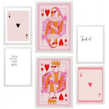 Set de 6 Pósters de Arte Moderno en Tonos Rosas con Marco Blanco para Decorar Paredes del Hogar (Tamaños A3 y A4)