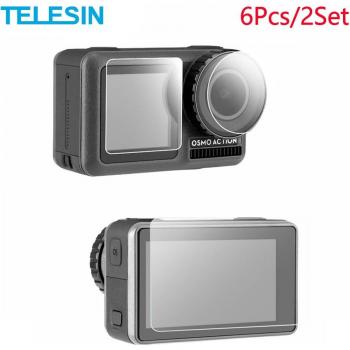 Protector de Pantalla y Lentes de Vidrio Templado TELESIN para Cámara Deportiva DJI OSMO Action - 6 Piezas
