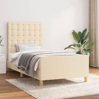 Cama redonda con cabecero de tela color crema 90x190 cm