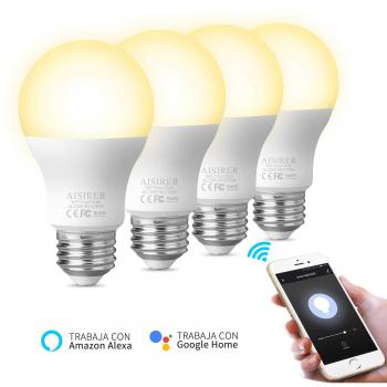 Bombilla inteligente Bombillas LED WiFi Compatible con Amazon Alexa Echo Google home y IFTTT E27 9W Equivalente 60W No se requiere hub Luz Blanca Cálida regulable 2700K 806LM AISIRER