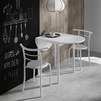 Conjunto Mesa Cocina Extensible y 2 Sillas Blancas - Diseño Moderno y Plegable