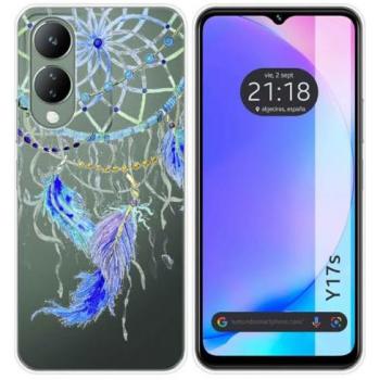 Funda Silicona Transparente para Vivo Y17s con Diseño de Plumas y Dibujos