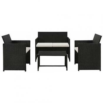 4-Piece Black Poly Rattan Garden Lounge Set with Cushions