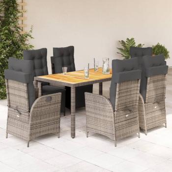 7-Piece Grey Poly Rattan Garden Dining Set with Cushions