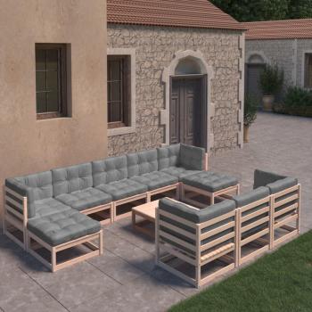 11-Piece Solid Pine Garden Lounge Set with Cushions