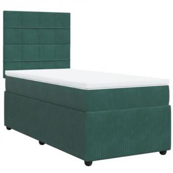 Cama box spring con colchón de terciopelo verde oscuro 90x200 cm