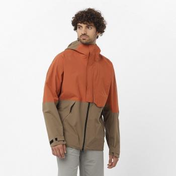Chaqueta shell impermeable de hombre Salomon Outerpath 2.5L con capucha, color marrón claro y naranja