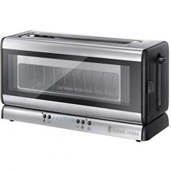 Russell Hobbs 21310-56 Clarity - Tostadora de cristal, panel fácil de limpiar y extraer, soporte calienta panecillos, ranuras extra largas