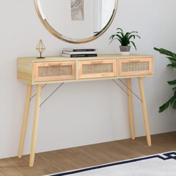 vidaXL Console Table Brown 105x30x75 cm Solid Wood Pine & Natural Rattan