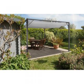 Pérgola autoportante con toldo retráctil María 3x3m color gris claro