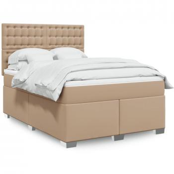 Cama Box Spring con Colchón de Cuero Sintético Capuchino 160x200 cm Marrón