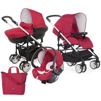 Chicco Trío My City - Sistema de paseo y viaje 3 en 1, capazo/carrito/coche, color rojo