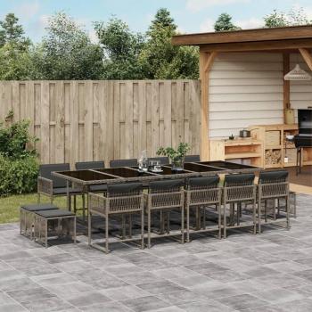 Set de Comedor de Jardín 15 Piezas con Cojines de Polyrattan Gris