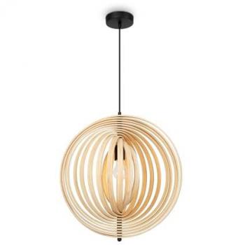Lámpara colgante Maytoni Roots, forma esférica, Ø 50 cm, beige, madera decorativa