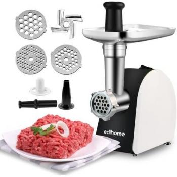 Edihome, Picadora de Carne Eléctrica, Marcha avance y Retroceso, Máquina para picar Carne Profesional, 2200W, Multifuncional con 3 placas de Corte y Embutidor de Salchichas