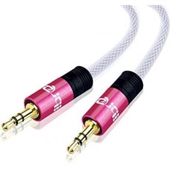 IBRA® Cable de audio estéreo | Conector macho de 3,5 mm a conector macho de 3,5 mm | Rosa | 10m