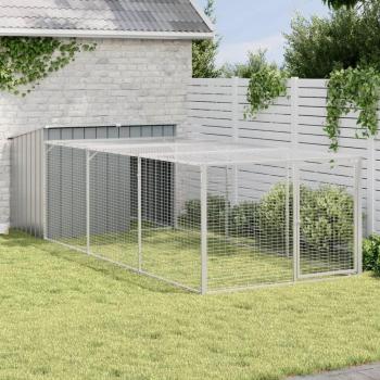 Caseta para perros con corral de acero galvanizado gris 153x396x110 cm