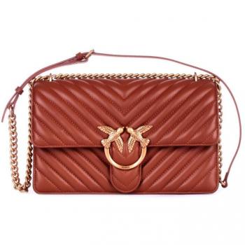 Brown Leather Shoulder Bag with Logo by Pinko, ONE SIZE, female