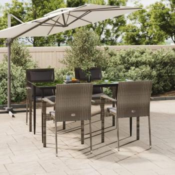 5 Piece Black and Gray Poly Rattan Garden Dining Set with Cushions