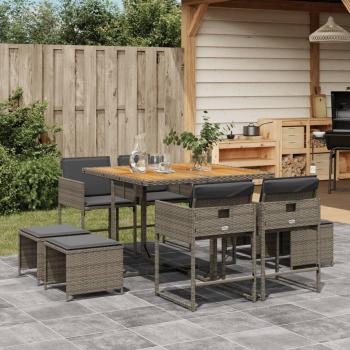 9-Piece Grey Poly Rattan Garden Dining Set with Cushions