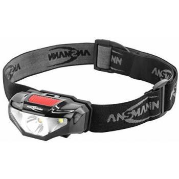 Linterna Frontal LED Ansmann HD70B, 65 Lúmenes, IP44, Batería AA, Negro/Rojo