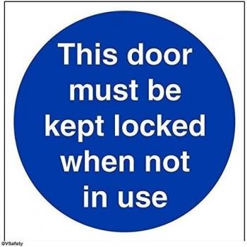 vsafety 18012 at-r señal obligatoria,esta puerta debe mantenerse cerrada cuando no está en uso, plástico rígido, cuadrado, 200 mm x 200 mm, color azul