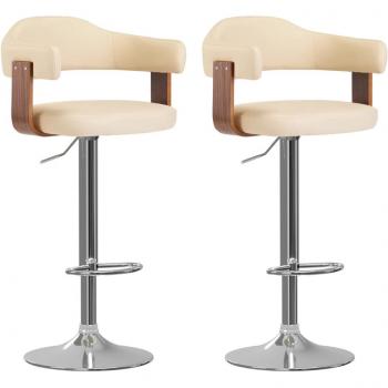 Taburetes de Bar de Madera Curvada y Cuero Sintético - 2 Piezas