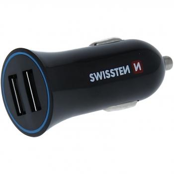 Cargador de coche Swissten 2.4A con 2 puertos USB y cable USB-C
